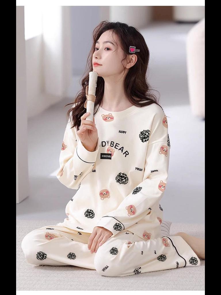Women's Long-Sleeve Padded Pajamas, Cute Cartoon Style, Large-Size, Spring & Autumn Homewear, 2024 New Collection.