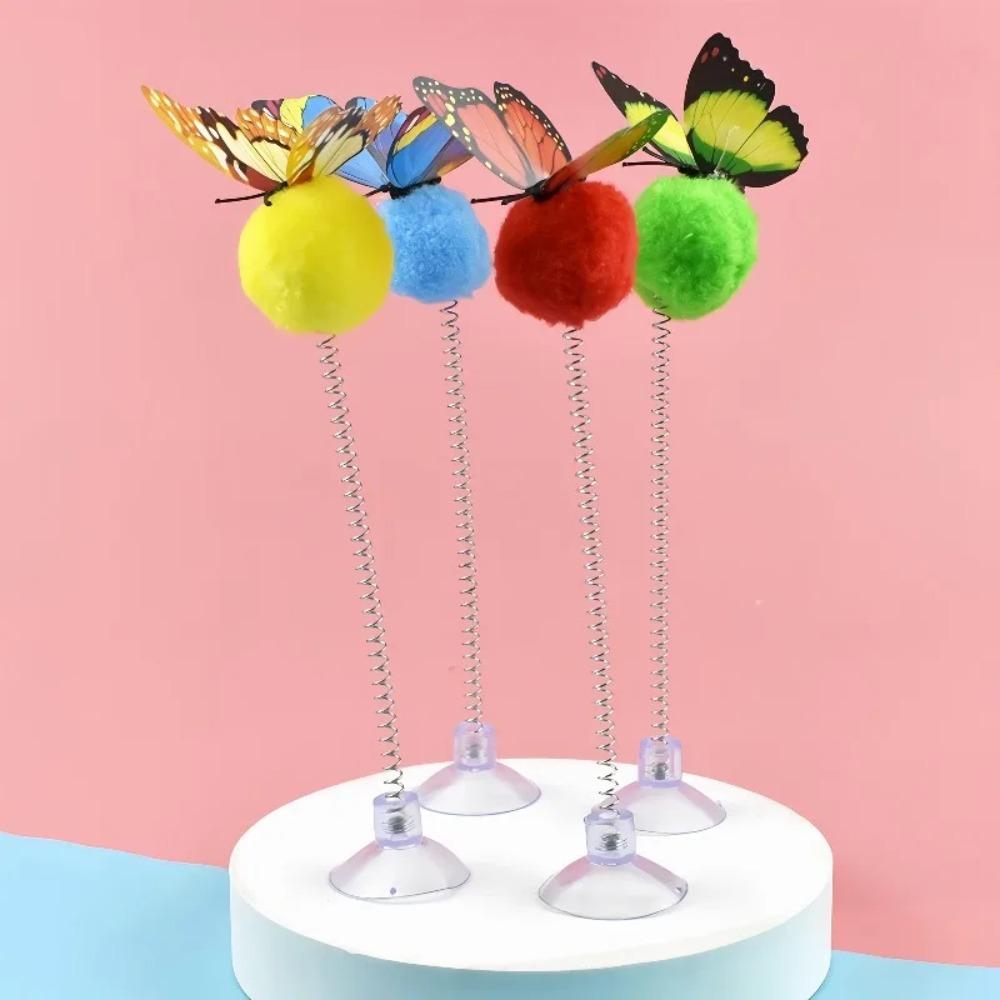 Cat Spring Ball Toys with Suction Cups and Butterfly Design, Available in Packs of Durable and Self-Entertainment Cat Toys