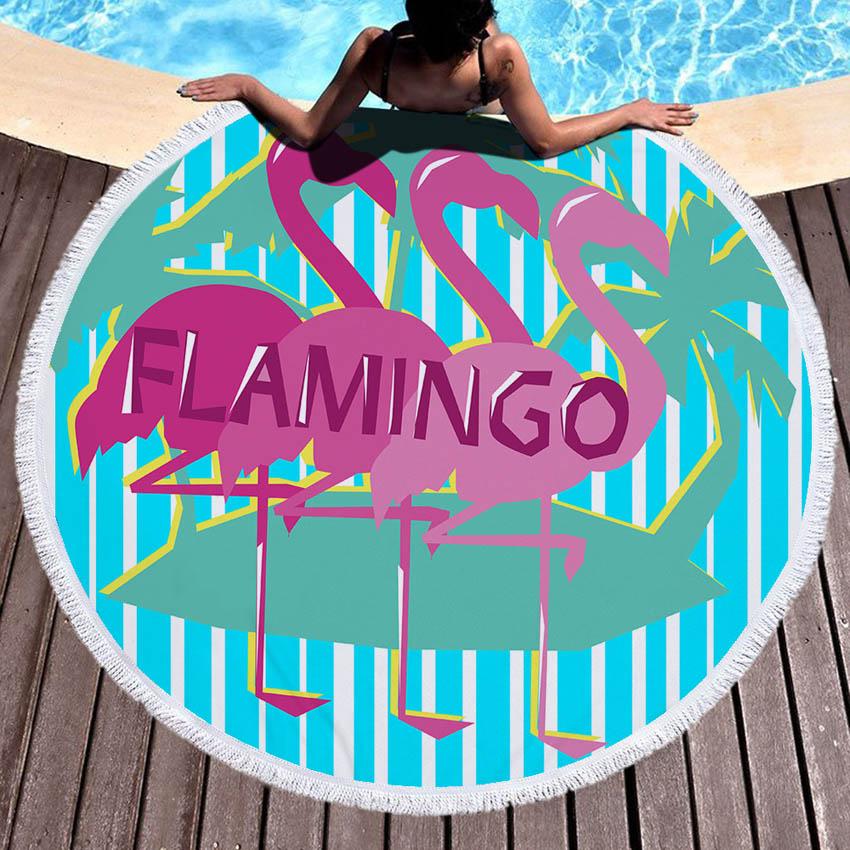 Prosop de Plajă Rotund cu Pepene Verde Flamingo, Tapiserie de Perete, Prosop de Baie Sport, Covor, Pătură, Acoperire Bikini cu Sac Rucsac cu Șnur