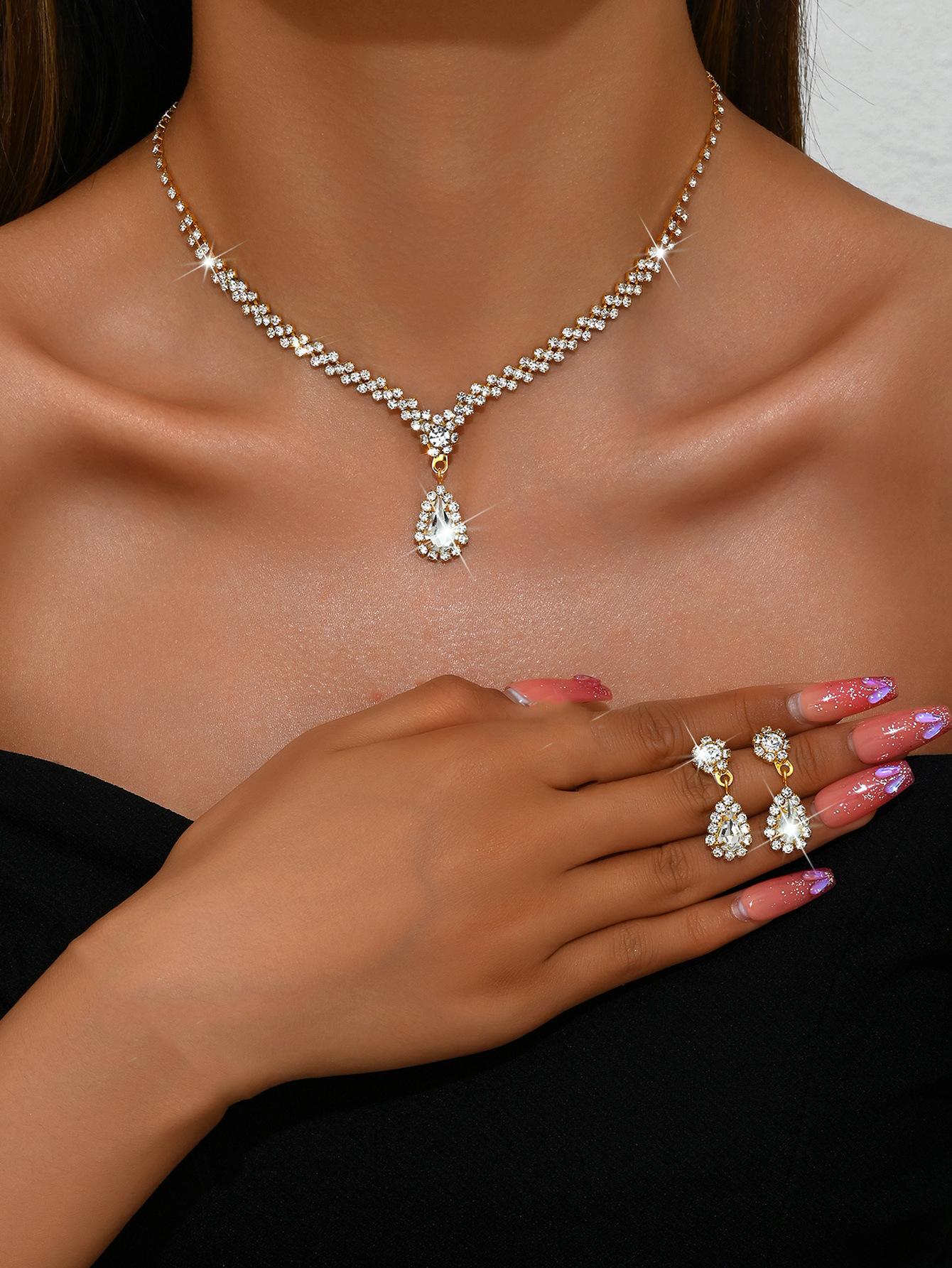 

Новое ювелирное изделие металлическое бриллиантовое ожерелье серьги двухкомпонентный свадебный комплект ювелирных изделий для невесты комбинация