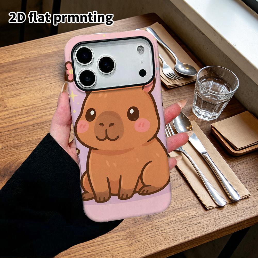 Phone Case: 2D Flat Design Suitable for iPhone 18 17 16 15 14 13Pro Film Protection Case, Couple Style, Capybara with Cookie On Top, Christmas and Hal