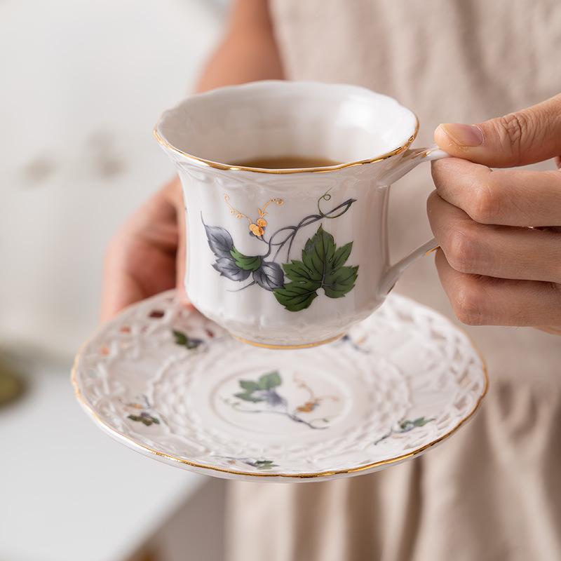 French Hollow Out Ceramic Cup Saucer Set British Style Teapot Afternoon Tea Elegant Drinkware Household Goods