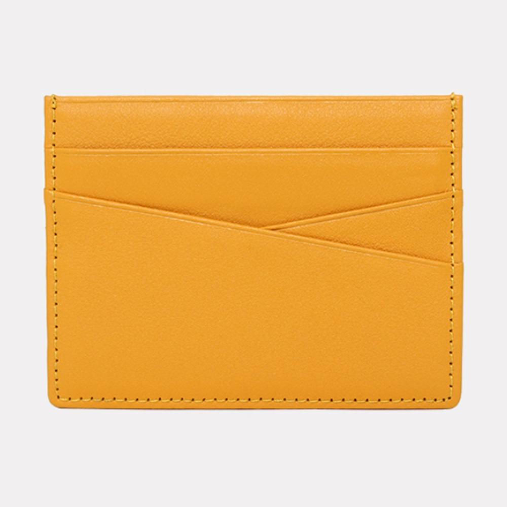 Matt Simple Cowhide Card Holder Yellow