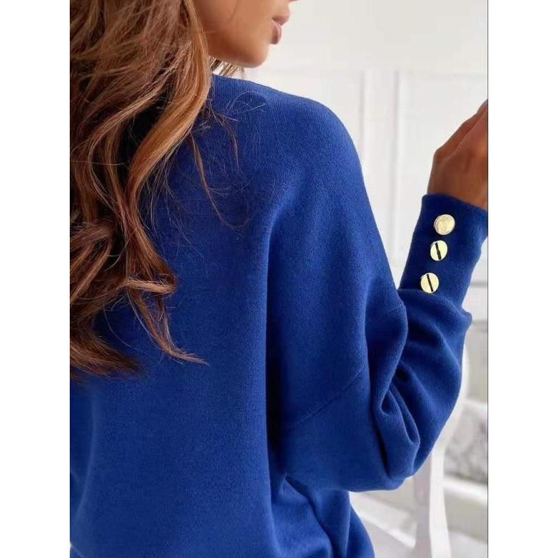 Fashion Knitted Women's Pure Soft Long-sleeved Knitted Women's Tops V-neck Pullover Office Women's Button Loose Casual Pullover Tops