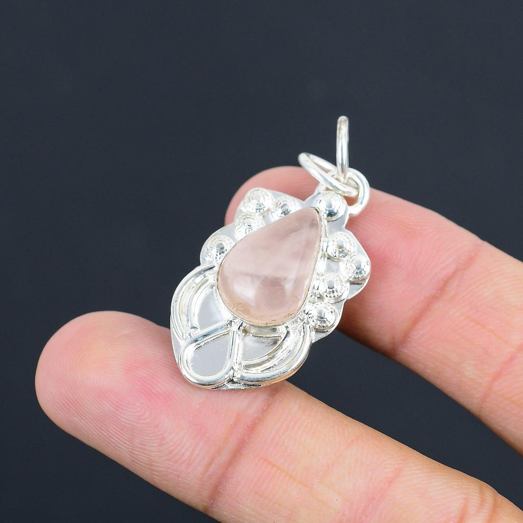 Gift For Women Jewelry Pendant 925 Sterling Silver Natural Rose Quartz Gemstone
