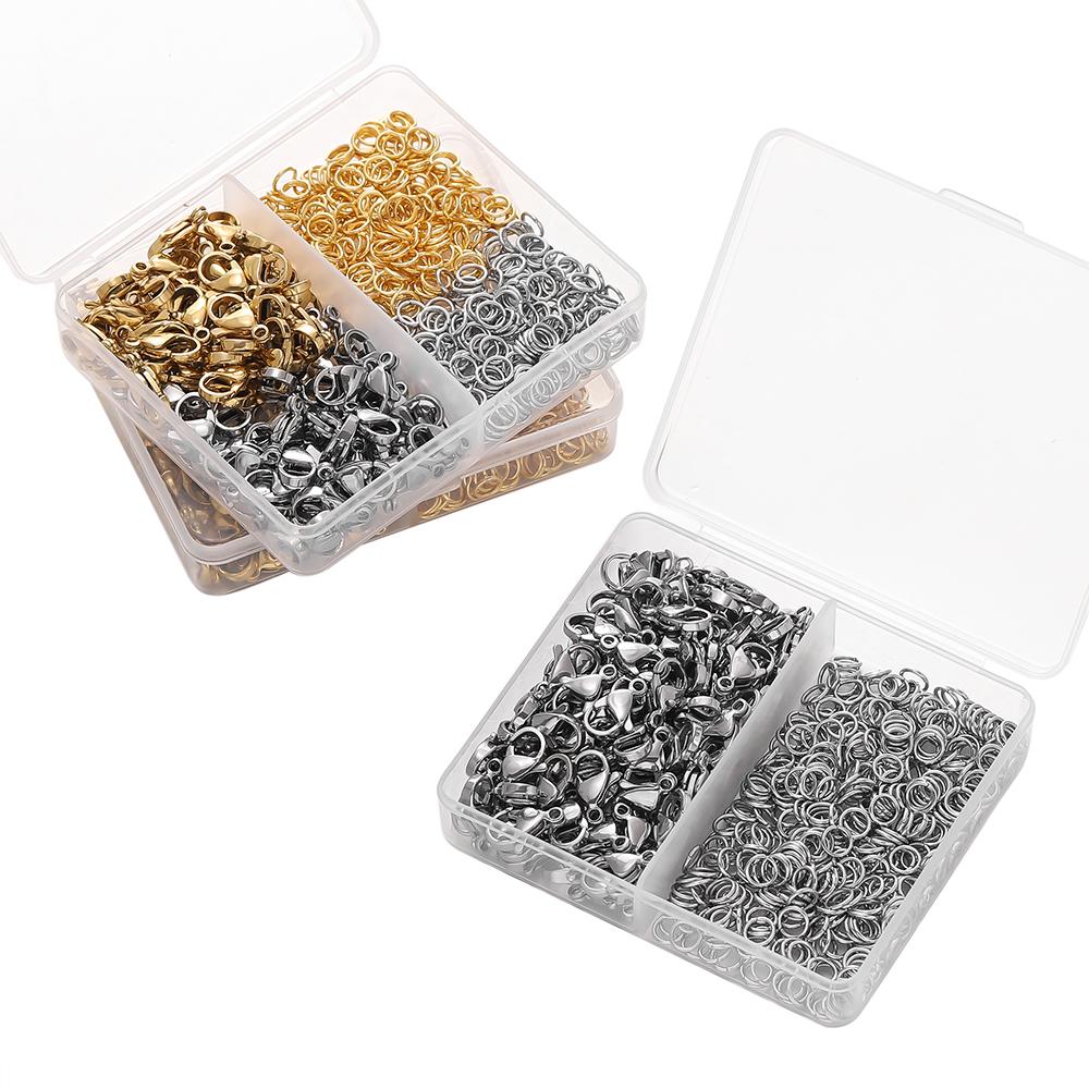 300Pcs/Box Stainless Steel Lobster Clasp and Jump Rings Connector Findings for DIY Necklace Bracelet Jewelry Making Accessories