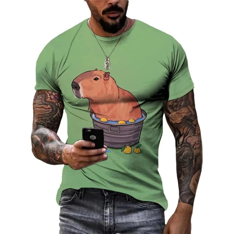 Cute Interesting Capybara Animal Graphic T-shirt Men 3D Printed Short Sleeved Round Neck T-shirt