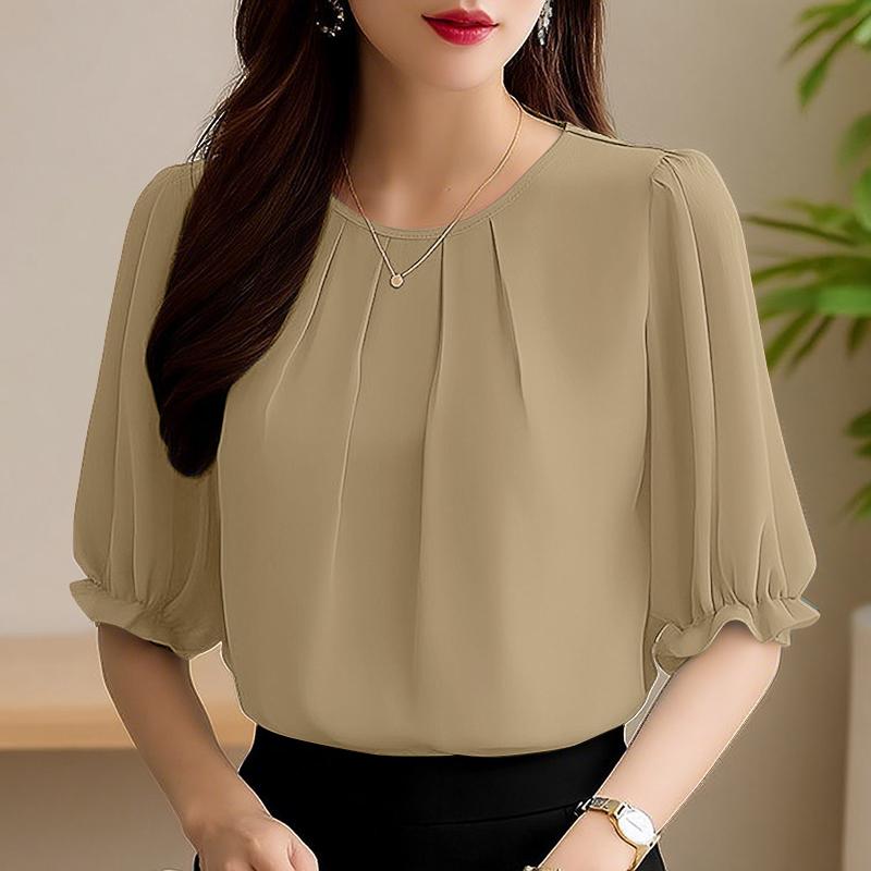 

ZANZEA Женская повседневная блузка с круглым вырезом, свободная, летняя, с рукавом три четверти L хаки