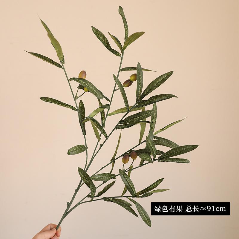 Simulated green plant olive branch 4 forks with fruit olive branch fake tree branch wedding home photography props flower arrangement decoration
