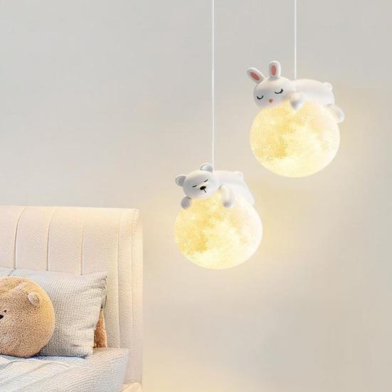 Panda Pendant Light 3D Moon Planet Hanging Lamp Bear Rabbit Chandelier