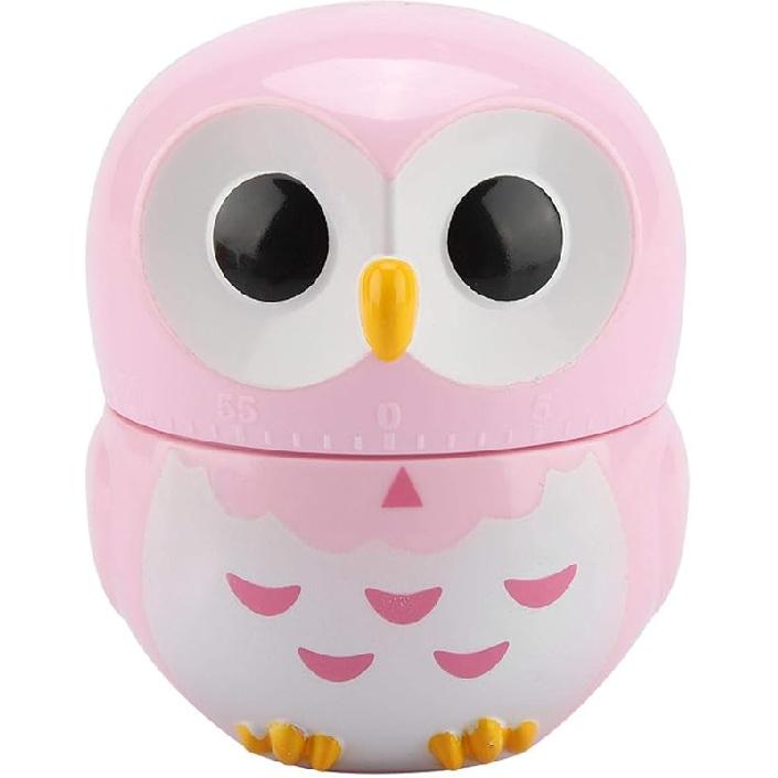 Cooking Timer, Cute Owl Shape Kitchen Timer, 55 Minutes Mechanical Rotating Timers for Cooking,Retro Kitchen Timers with Loud Alarm(pink1) Pink1