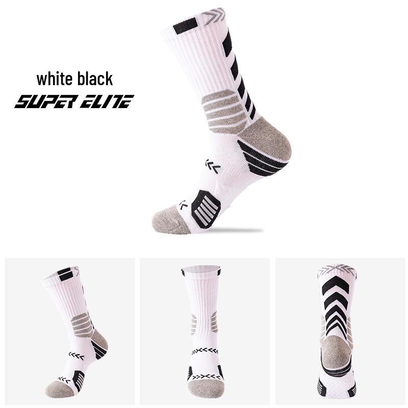 Men's Elite Basketball Socks: Trendy Color Block, Thick Terry Bottom, Sweat-Absorbent, Breathable, Professional Sports Socks.