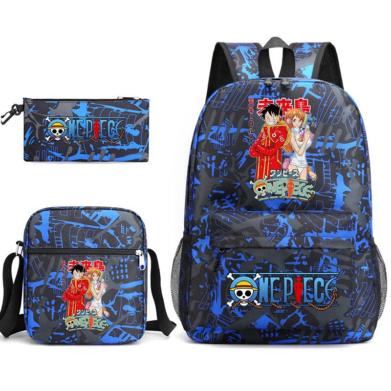One Piece Luffy Anime Print Student Backpack Set Shoulder Bag Pencil Case Boys Girls School Bags