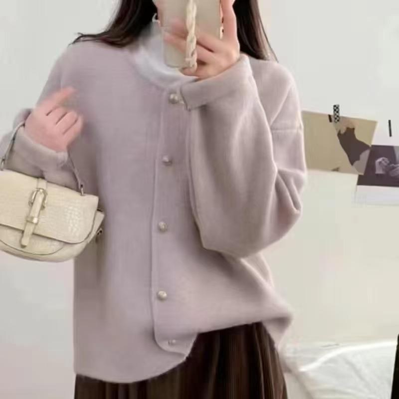 YYFS Damemote Uformelt Høst Vinter Ensfarget trykk Langermet O-hals topper Dameklær Ullstrikkede gensere