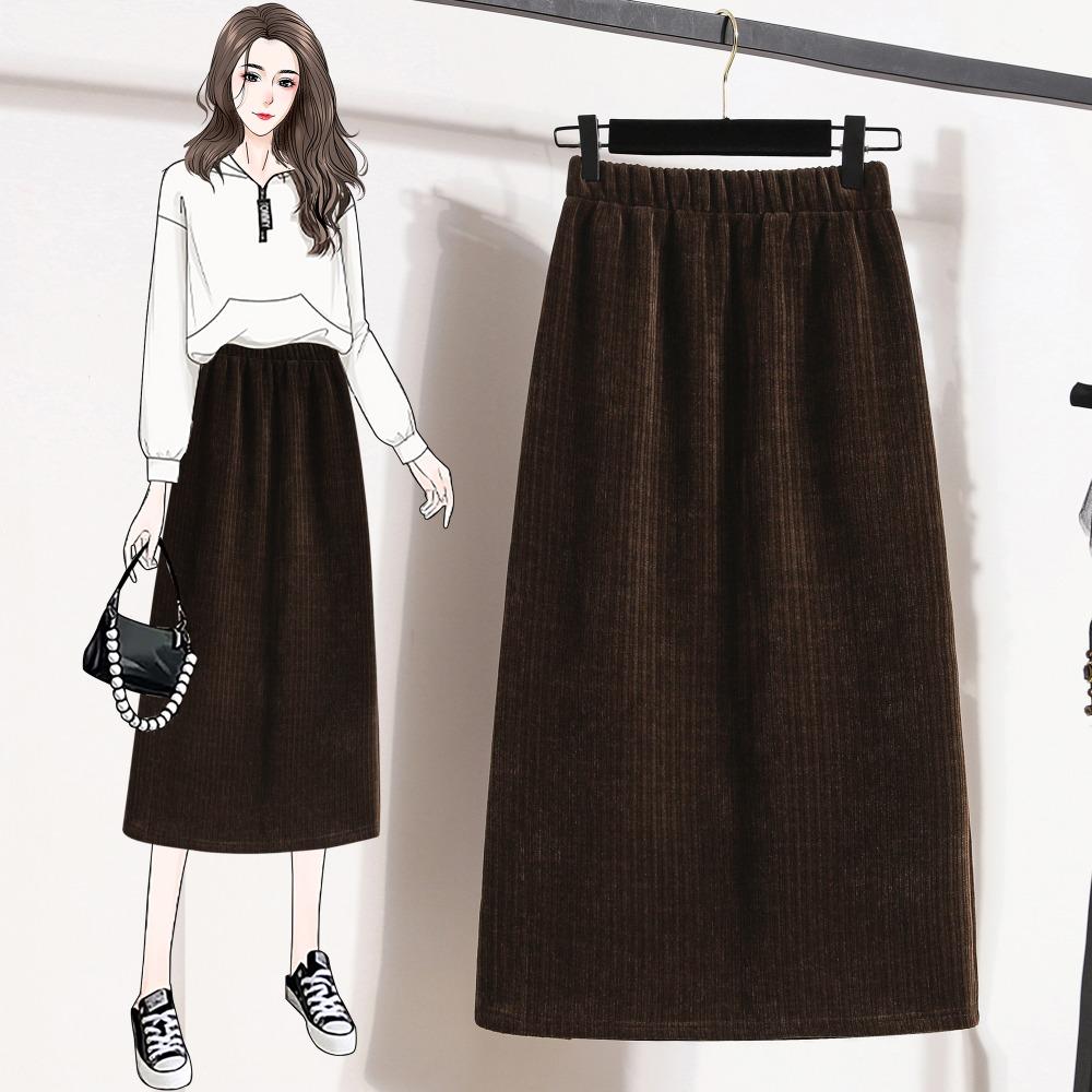 

DIMANAF 2025 Большой размер Осень Зима Женские Длинные Юбки Винтаж Утолщенные Брюки на Резинке Оверсайз 5XL 5XL коричневый