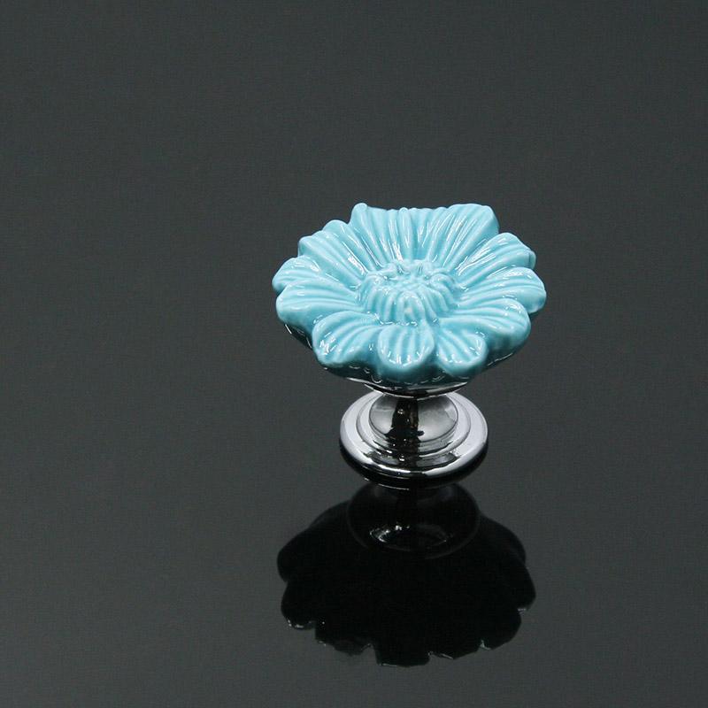 KAK Chrysanthemum Ceramic Handles Drawer Knobs Cupboard Door Handles for Kids Room Cabinet Handles with screws Furniture Handles