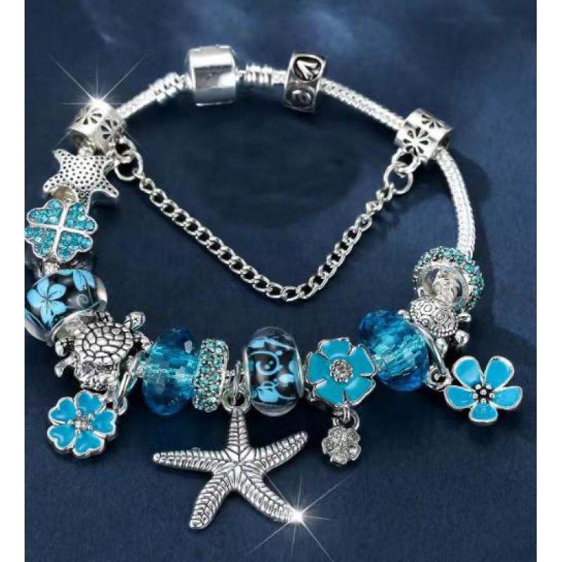 Womens Fashion DIY Bracelet With Dripping Oil Daisy Starfish Turtle Charms Zinc Alloy Adjustable Length