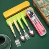 2Pcs/Set Portable Spoon Fork Combination Travel Tableware Set Stainless Steel Dinnerware With Box For Kid School Cutlery