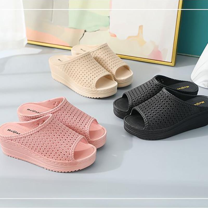 High Heeled Slippers Women's Summer Thick Bottom Slope Heel Fashion Outside Wear Princess Wind Increase Sandals Non-slip Breathable Home Slippers