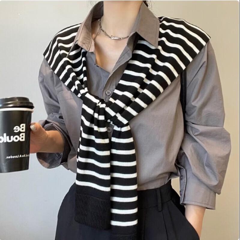 Женский полосатый вязаный кардиган-шаль