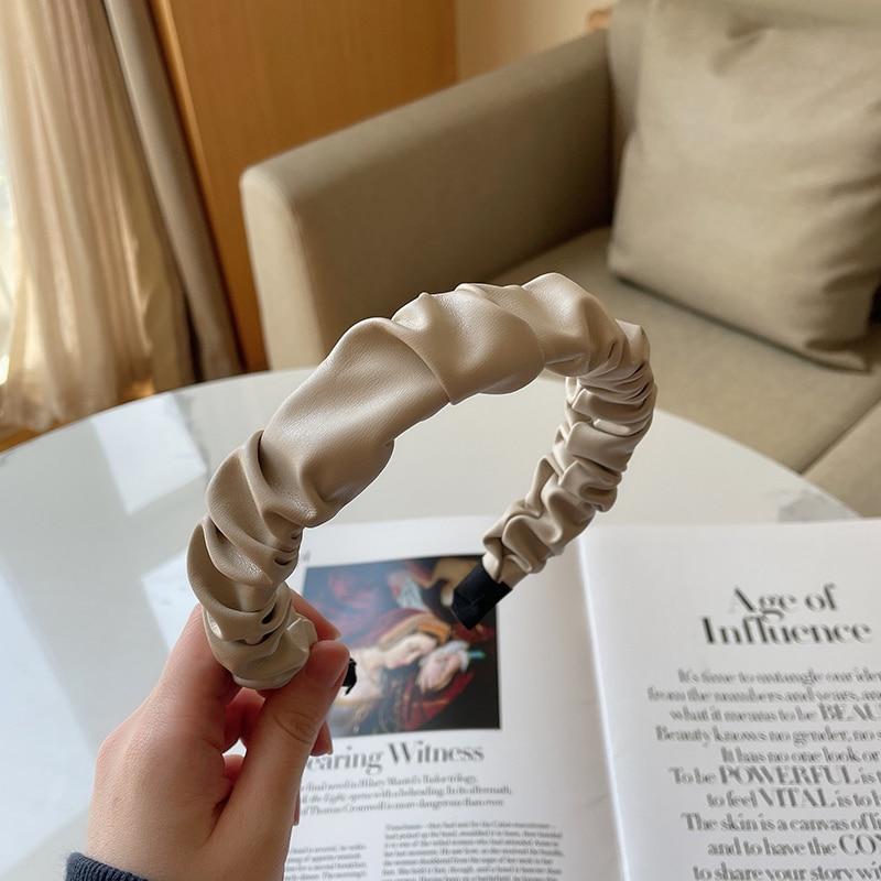 

Винтажная плиссированная повязка на голову из искусственной кожи для женщин, ленты для волос в стиле ретро, ​​женские эластичные аксессуары для волос, головной убор