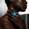 Bohemian Enamel Starfish Rings for Women Colorful Rhinestone Ocean Sea Star Pearl Finger Ring Summer Vacation Charm Jewelry Gift
