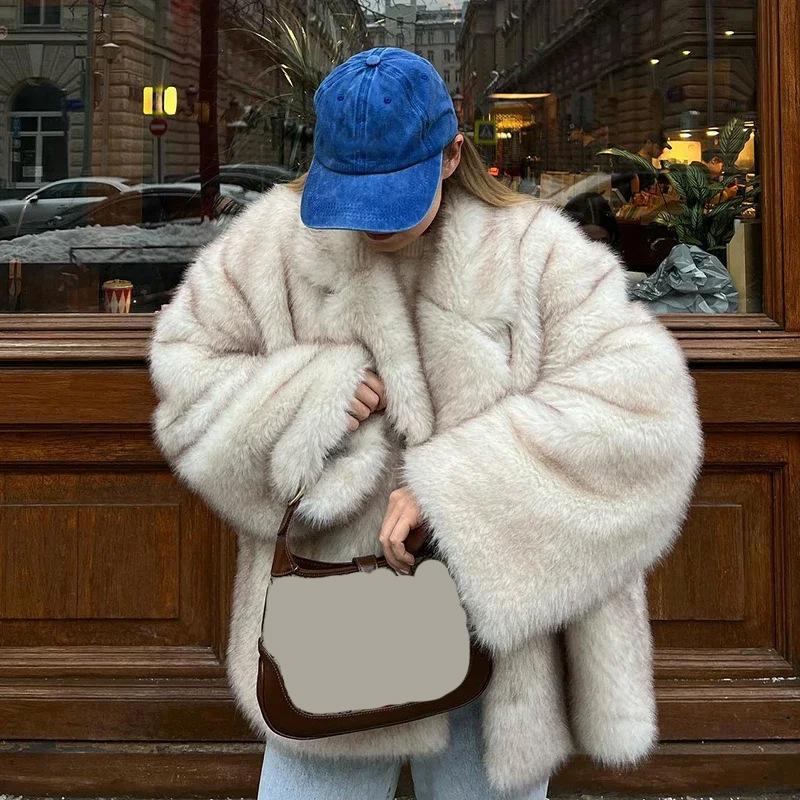 

Зимняя шуба женская модная пушистая верхняя одежда пальто девочка меховая теплая куртка XXS белый