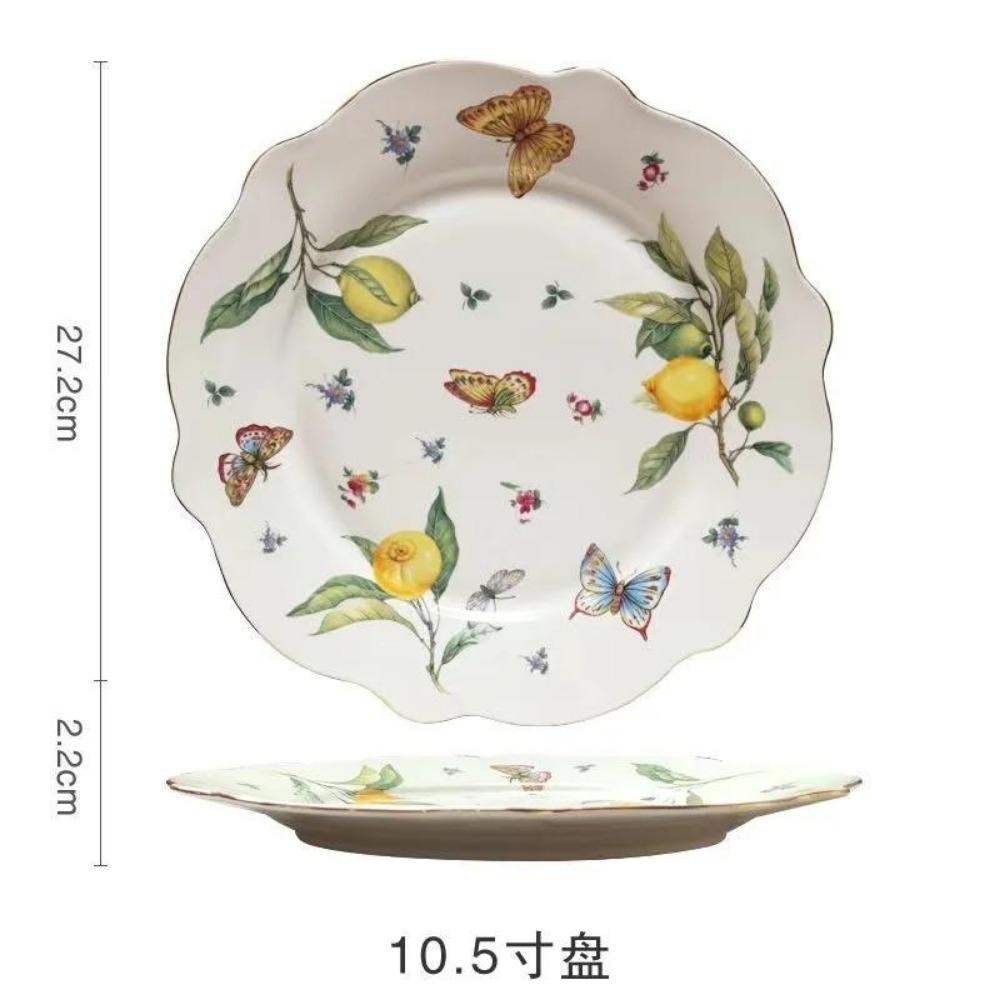 European Style Lemon Pattern Cups, Tea Cup Saucers Steak Plate Bowl Plate Dinnerware, Cute Coffee Mug Afternoon Tea Tableware