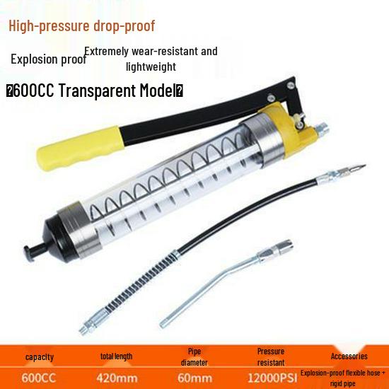 Industrial-Grade Transparent High-Pressure Grease Gun for Excavator Maintenance