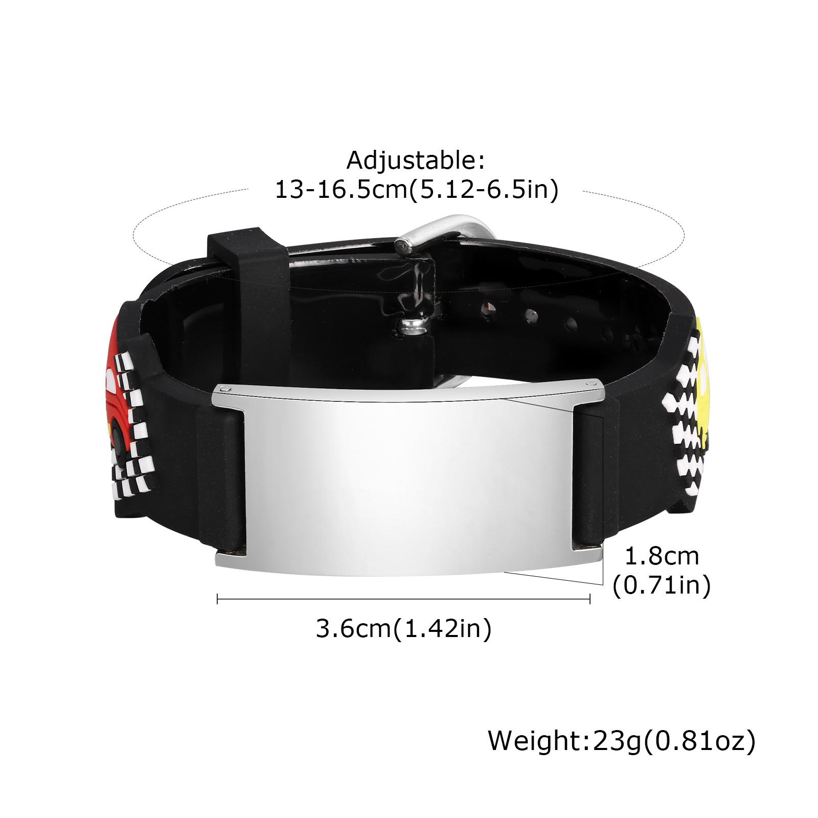 

Personalized Custom Bracelet for Little Boy Girl , Stainless Steel Engraved Text Pattern Date ID Adjustable Silicon Bracelet No Custom