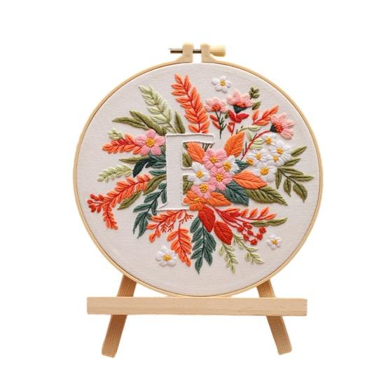 Floral Letter Embroidery Kit A to Z Embroidery Starter Kit with Hoop Fabric