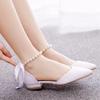 Quality Women Sandals Female String Bead Silk 2CM Square Heel Buckle Strap Ribbon Bohemian Sweet Bride Women's Dress Shoes White