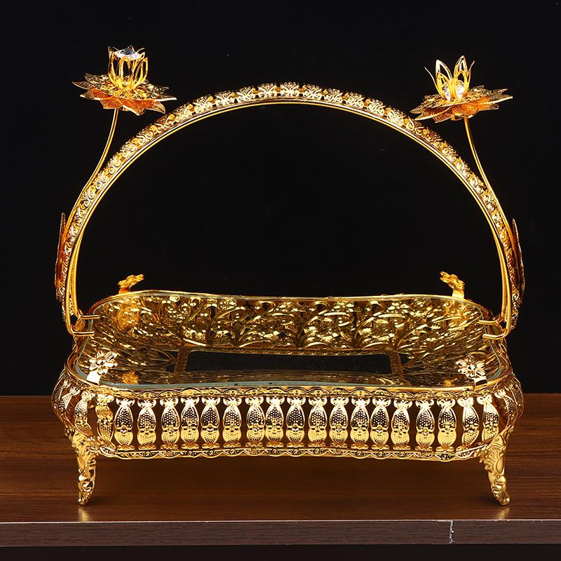 

Creative Vintage Gold Round Square Fruit Plate Multi-Function Metal Snack Storage Plate Afternoon Tea Candy Dessert Stand