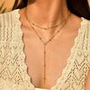 Women's Stainless Steel Double Layer Y-Shaped Gold Tassel Necklace
