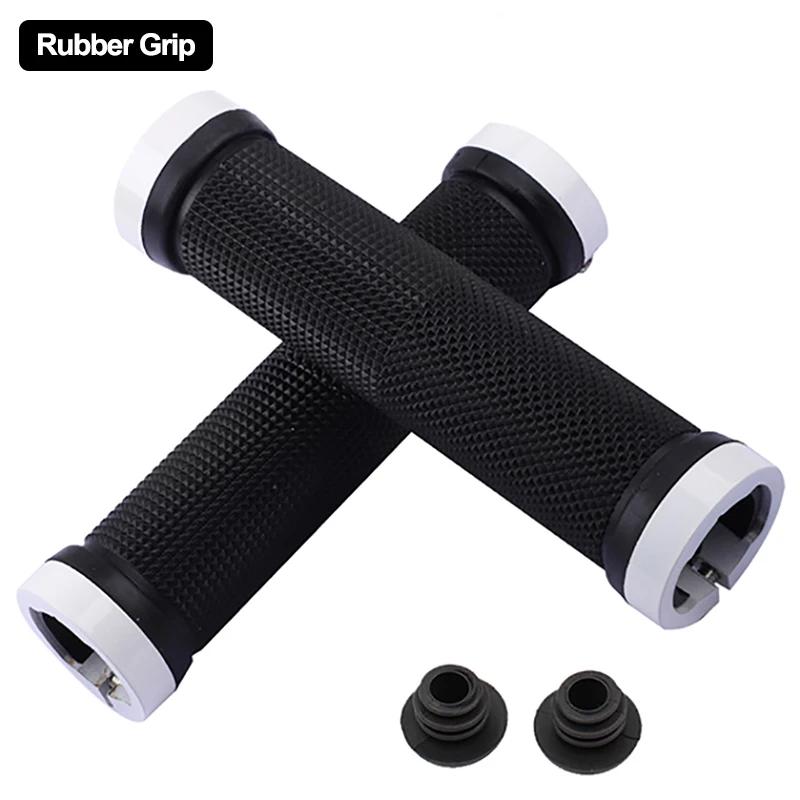 PE Rubber MTB Grips Alloy Cuffs Bilateral Lock Bicycle Handle Grip Anti-skid Cycling Handlebar Sleeve BMX Bike Accessories
