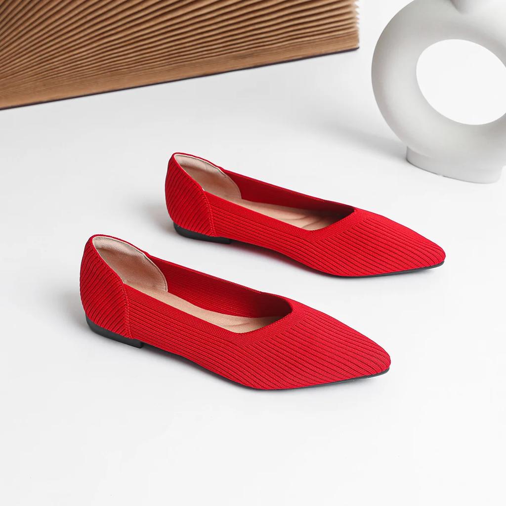 Fashion Women's flat shoes with pointed soft knitted sole breathable and comfortable shoes Spring and Autumn 2025 new model