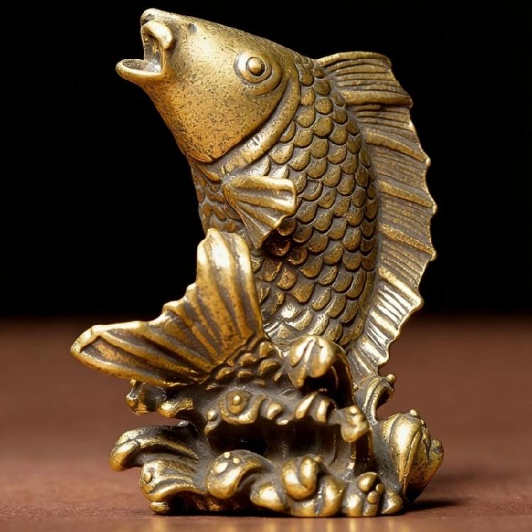 Small Brasses FengShui Fish Ornament Meaning Prosperities and Luck in Culture Decorative Piece for Shelf or Table