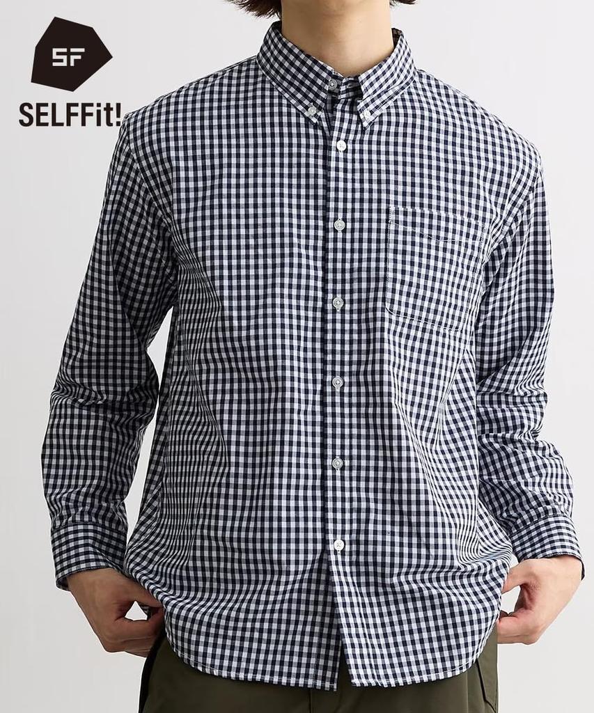 Nissen Casual Check Pattern Long Sleeve Shirt Fit Around the Shoulders and Deodorizing Dark Size L Shirt, Wrinkle-Resistant Button-Down (Loose
