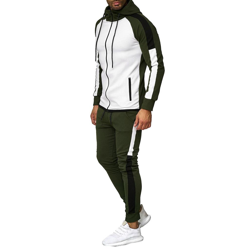 Mens  Gradient Zipper Print Sweatshirt Top Pants Sets Sport Suit Tracksuit