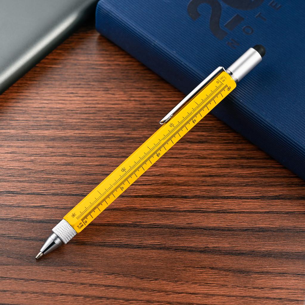 6 In 1 Tool Pen Multifunctional Rotary Ballpoint Pen Mini Level Metal Touch Screen Capacitive Pen