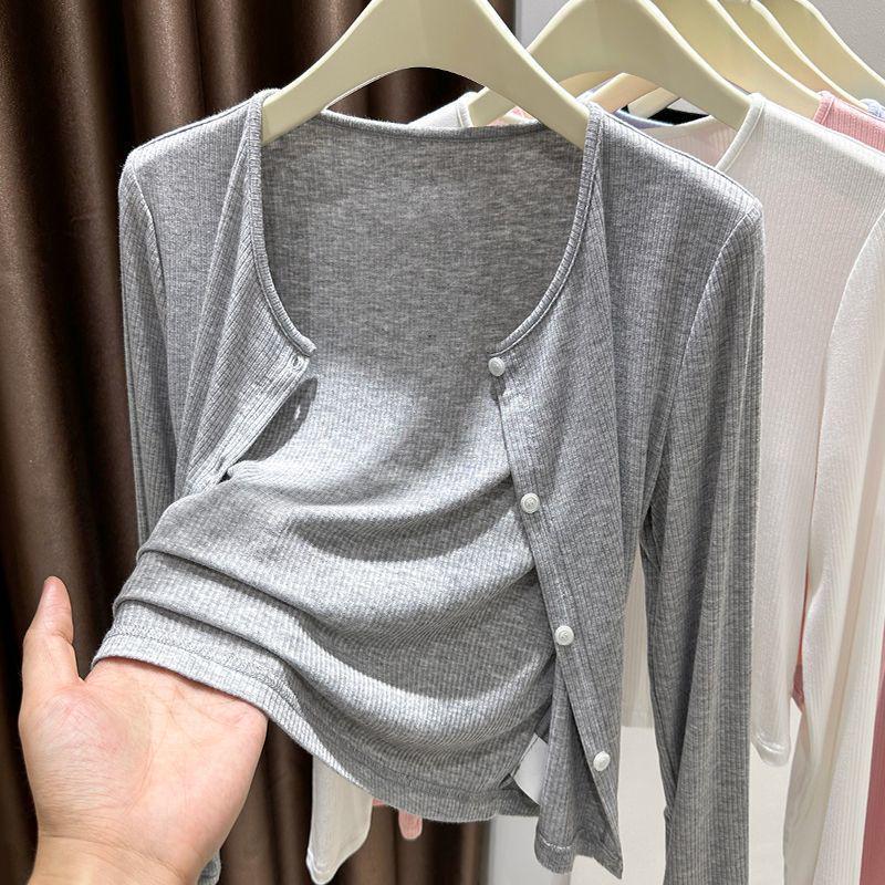 Women's Grey Knitted Sleeveless Sunscreen Cardigan Shawl - Summer Cover-up Dress