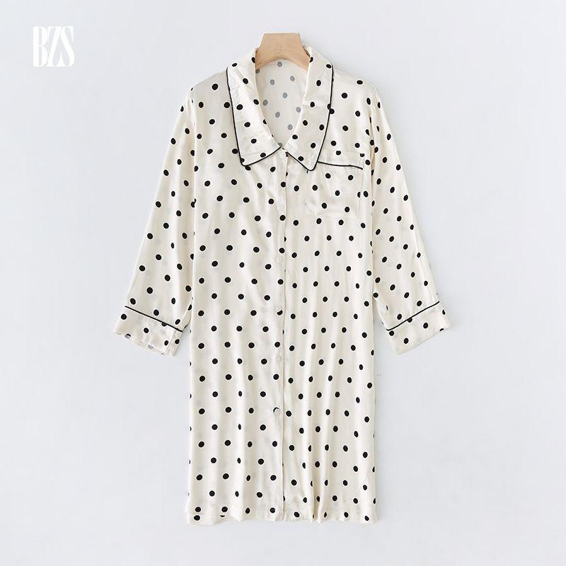 2024 Summer Hard Work Satin Square Collar Pajamas Pajama Pants Polka Dot Living Clothes Rayon Long Sleeve Trousers Home Clothes Set Women