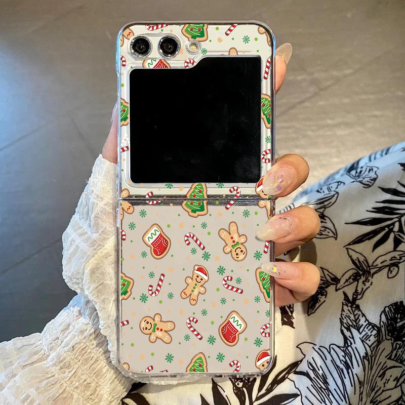 

Luxury Cartoon Christmas Phone Case for Samsung Galaxy Z Flip 6 5 4 Simple Santa ransparent Hard PC Cover for Zflip6 Clear Shell For Samsung ZFlip 5