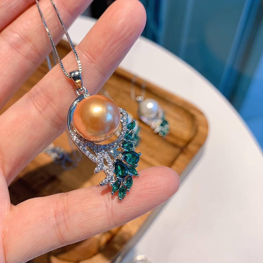 Cross Border Green Treasure Deep Yellow Shell Pearl Pendant Micro Inlaid Simulation Socialite Set Necklace Women