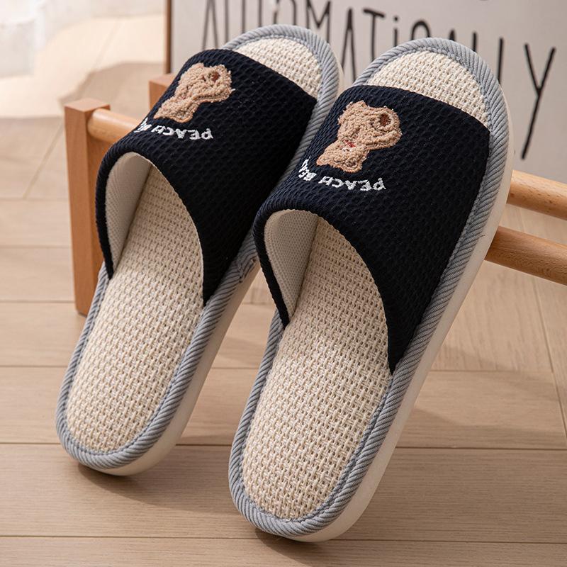 Linen breathable slippers women's four seasons indoor home non-slip deodorant silent soft bottom couple household floor mopping men