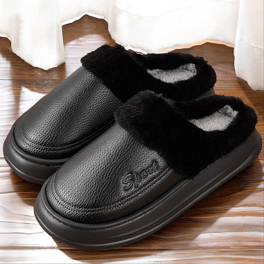 

Мужские зимние тапочки для дома, теплая меховая плюшевая подкладка, подошва из ЭВА, домашние тапочки, водонепроницаемый верх, удобная домашняя обувь из пены с эффектом памяти, большие размеры 48/49 чёрный