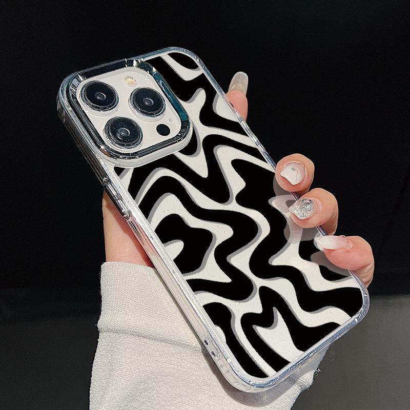 

Однотонный прозрачный тонкий чехол с волнистым узором для iPhone 16 15 14 13 12 Pro Max 11 с покрытием, защитой линз, прозрачным мягким противоударным чехлом iPhone 16 розовый