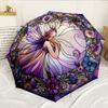 Stained Glass Fairy 8-Frame for Travel, Camping, Casual Lightweight Portable Umbrella, Essential for Every Family Holidays Birthday Gift