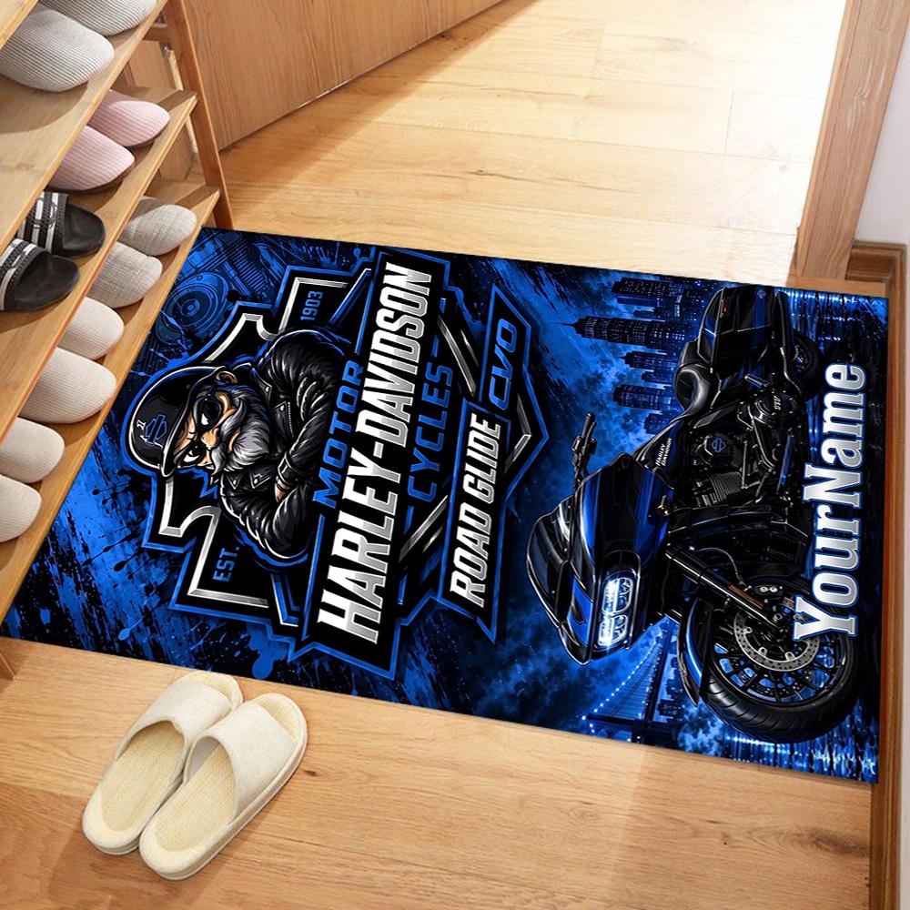 Harley-davidson Motorcycles Customize Your Name Floor Mat Design for Playrooms Foyer Dormitory Decorate room Antislip Carpet Anime Office Decor