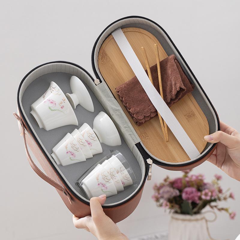 White Suet Jade Porcelain Travel Tea Set Business Company Mid-Autumn Festival Gifts